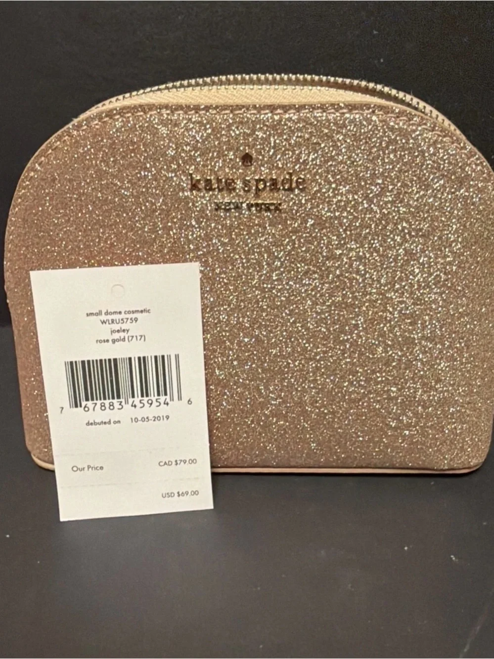 kate spade glitter dome cosmetic pouch - rose shimmer